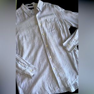 Grant Thomas Men’s Pure Linen Light Blue Button Up Shirt Size Large EUC